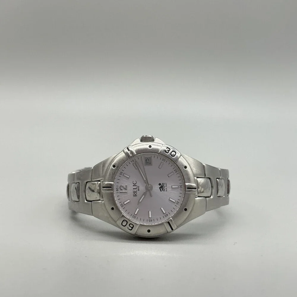 Relic Wet Womens Watch 27mm Silver Tone Stainless Steel Date New Battery 6